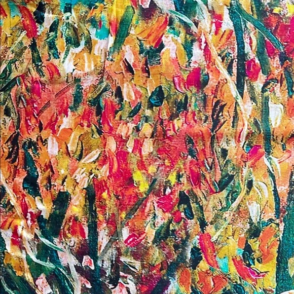 100% Silk Vibrant Multicolour Abstract Scarf Classic Luxury Fringe Boho Chic - Picture 5 of 8